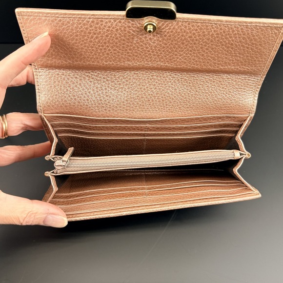 Gucci Ladies Bar Continental Wallet GG Supreme Rose Gold Leather WOC Chain Box - Picture 11 of 16